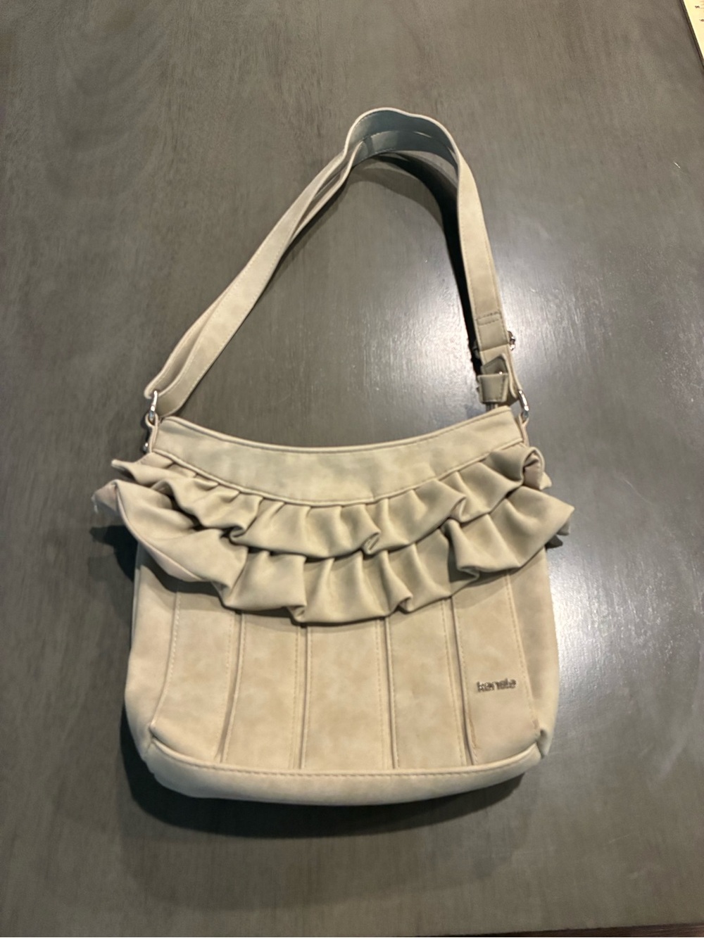 Kenzie Beige Ruffle Shoulder Bag - Women's Everyday Crossbody